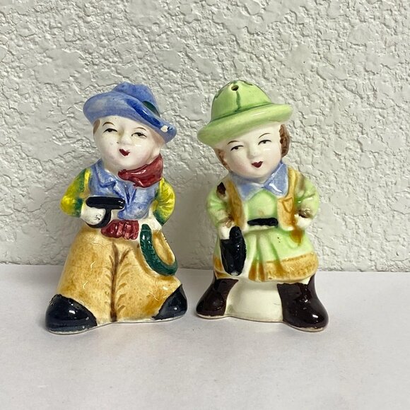 Vintage Cowboy and Cowgirl Salt and Pepper Shaker Set Japan Ceramic Decor - Picture 1 of 8